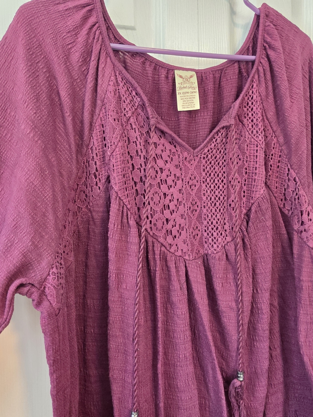 Faded Glory Boho Lace Peasant Top - Plum Purple Size 3X - Picture 3 of 5